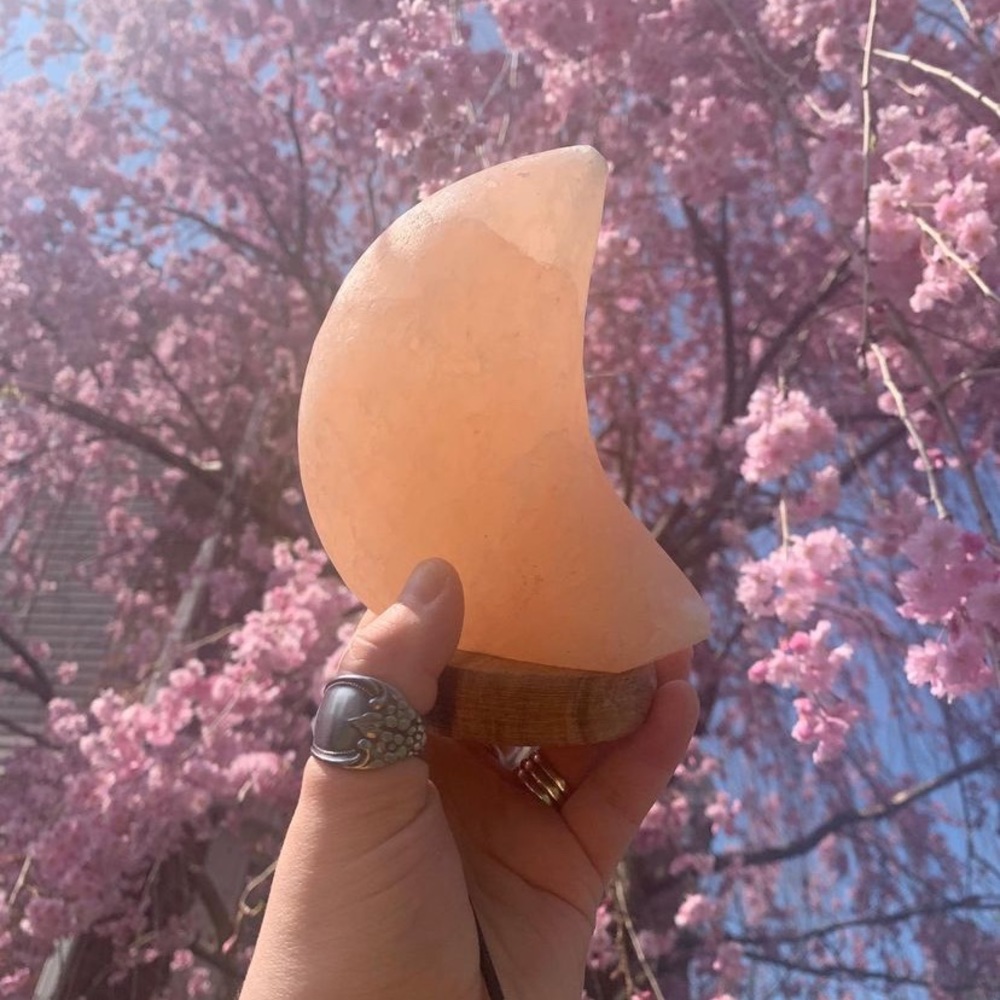 Himalayan salt crescent moon color changing crystal pink salt lamp